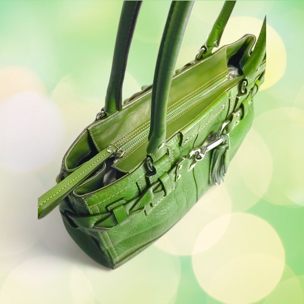 COACH Hampton Pebble Green Leather Satchel - Picture 12 of 15